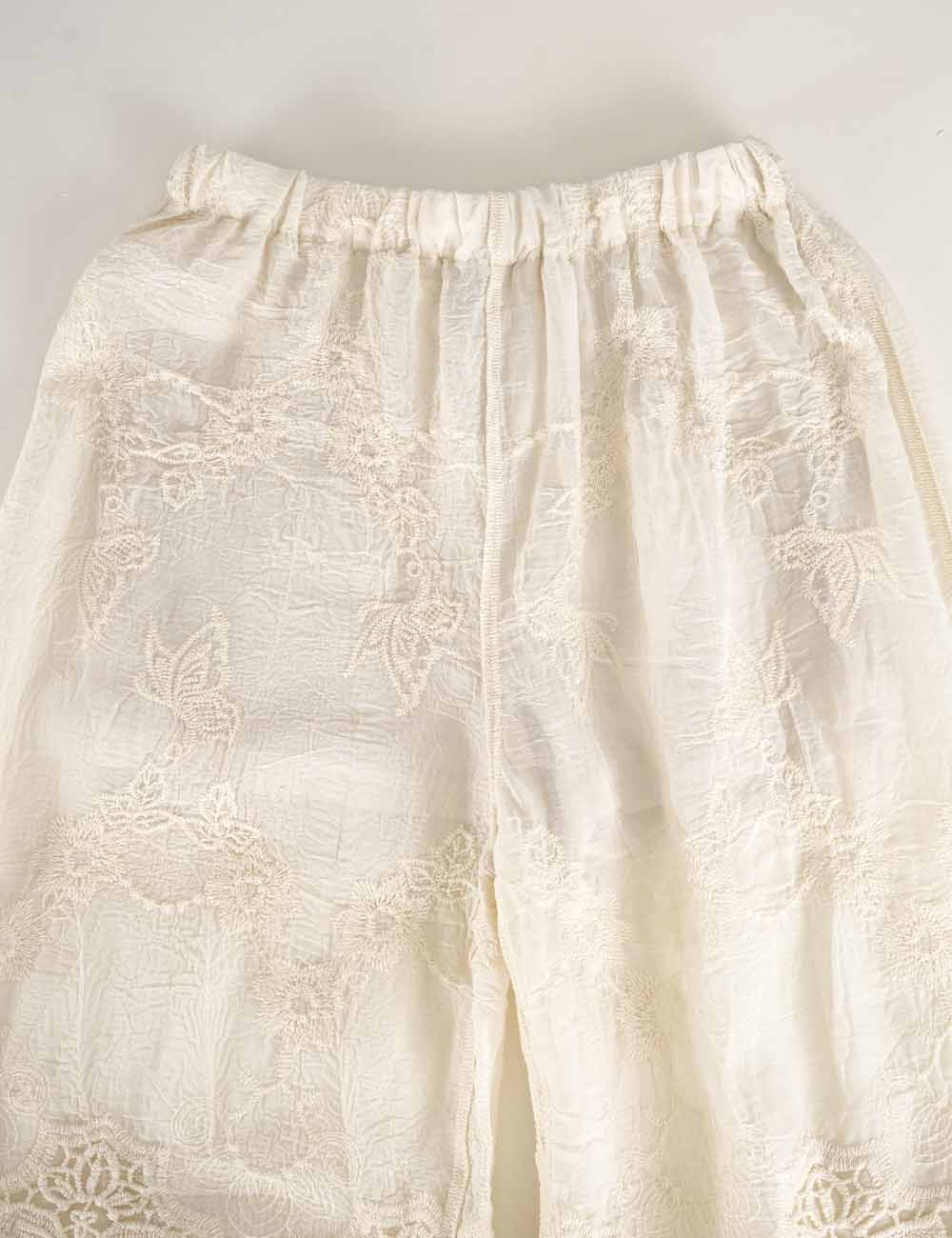 Ladies Crochet Scalloped Lace Embroidery Top & Pants Matching Set