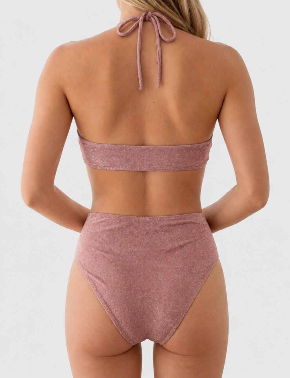 Ladies Glitter Cut Out Halter Beaded Strap One Piece Swimsuit