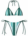 Ladies Striped Halter Neck Lace-Up Triangle Bikini Set