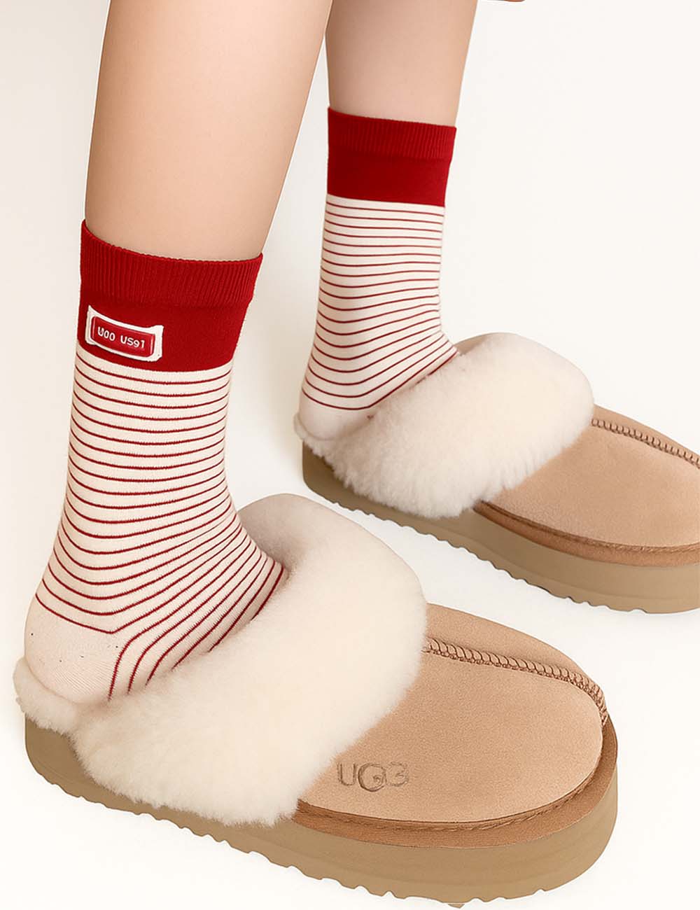Ladies Color Block Dot Striped Bow Knit Midi Calf Socks