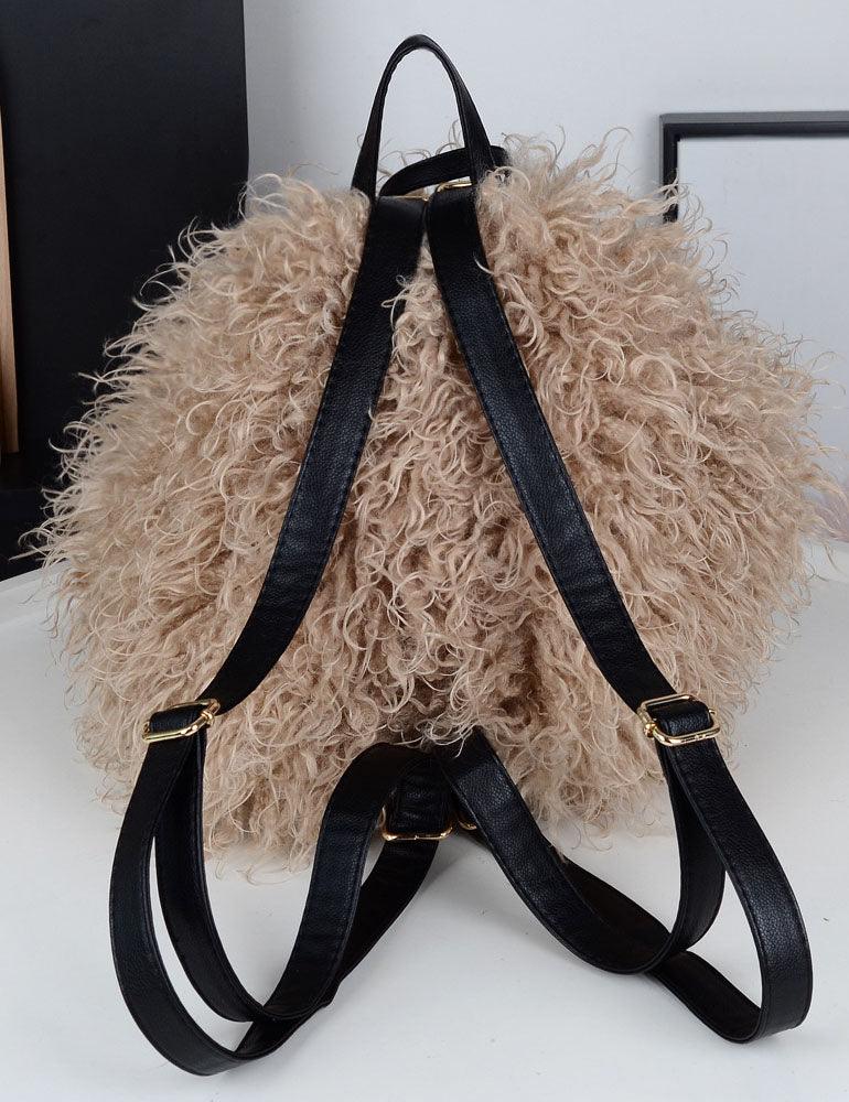 Ladies Faux Mongolian Fur Tote Two Shoulder Bag SKAB4094