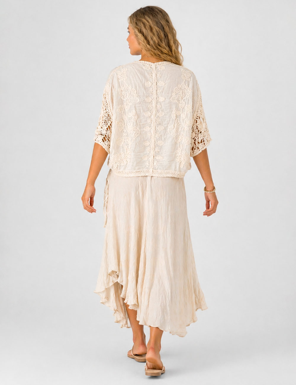 Ladies Boho Embroidery Crochet Knit Kimono Sleeves Cardigan