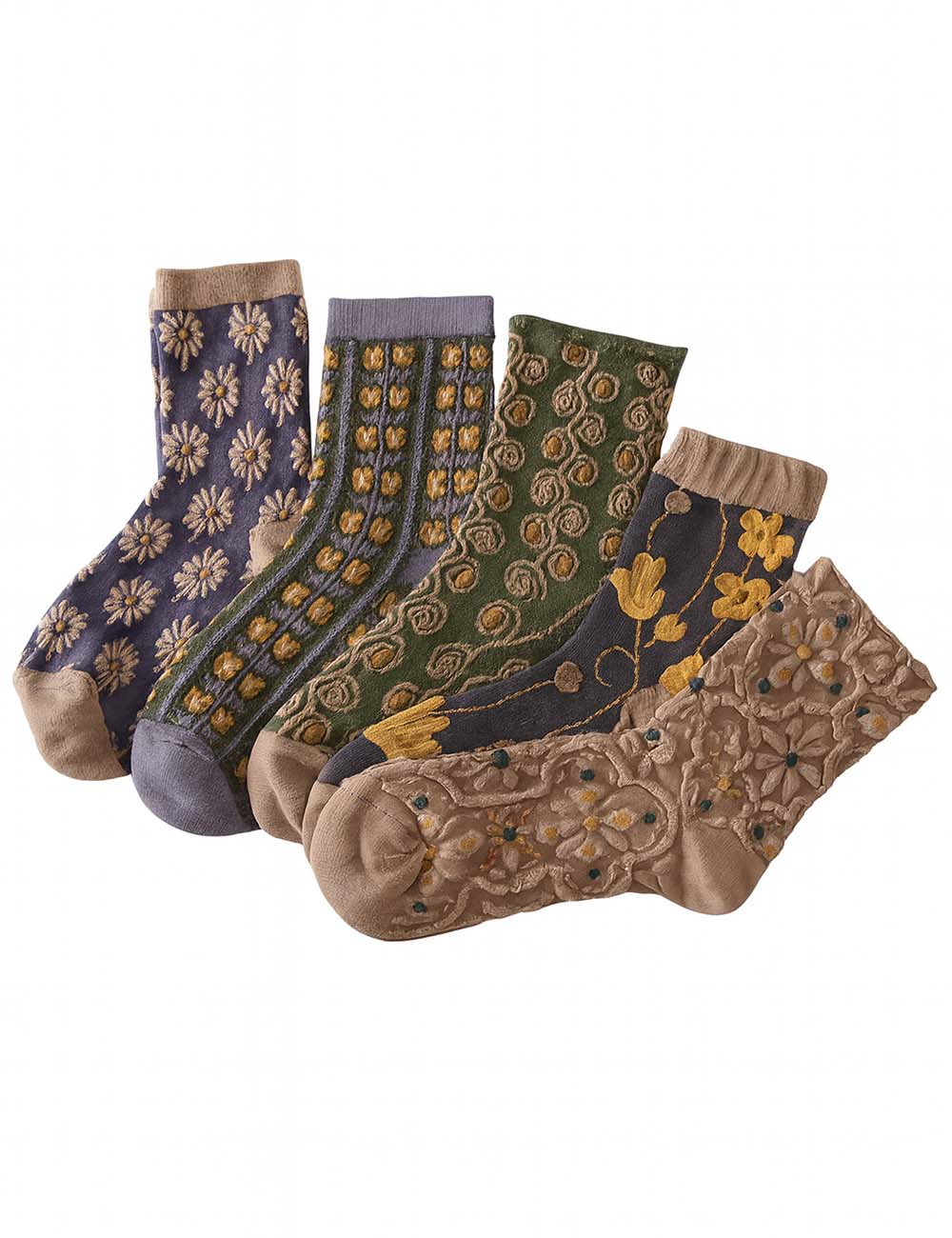 Ladies 5 Pack Vintage Floral Jacquard Socks Set