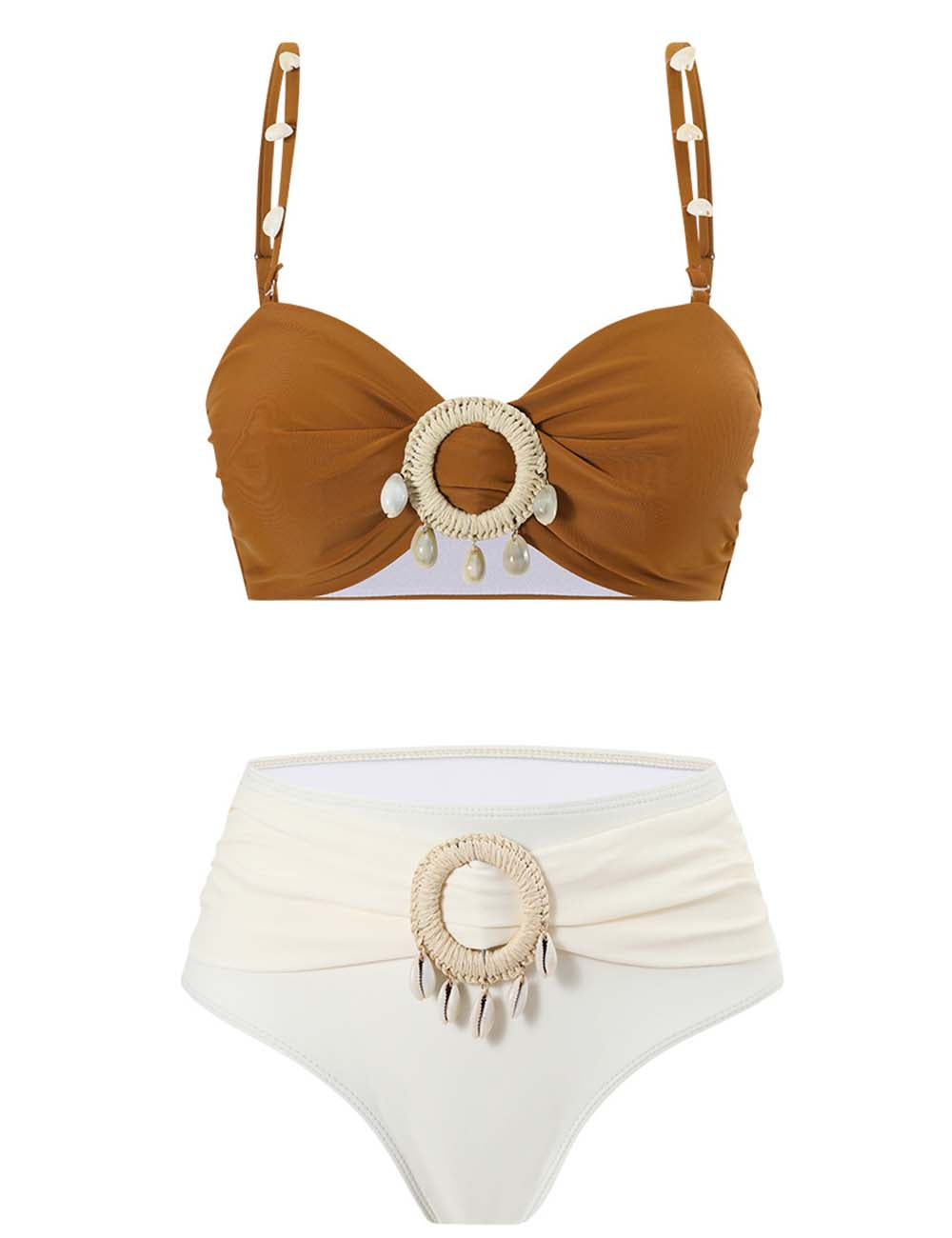 Ladies Ring Shell Spaghetti Strap Underwire Bikini Set