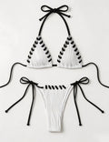 Ladies Braided Trim Ribbed Halter Triangle 2 Piece Bikini Set