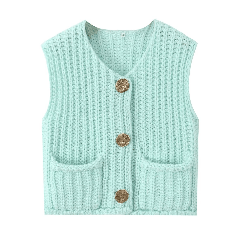 Ladies Solid Color Sleeveless Open Knit Sweater Vest