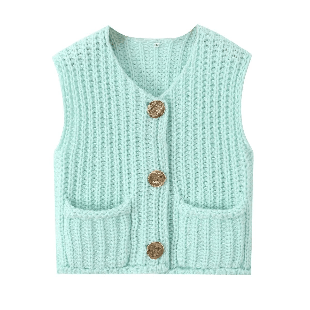 Ladies Solid Color Sleeveless Open Knit Sweater Vest