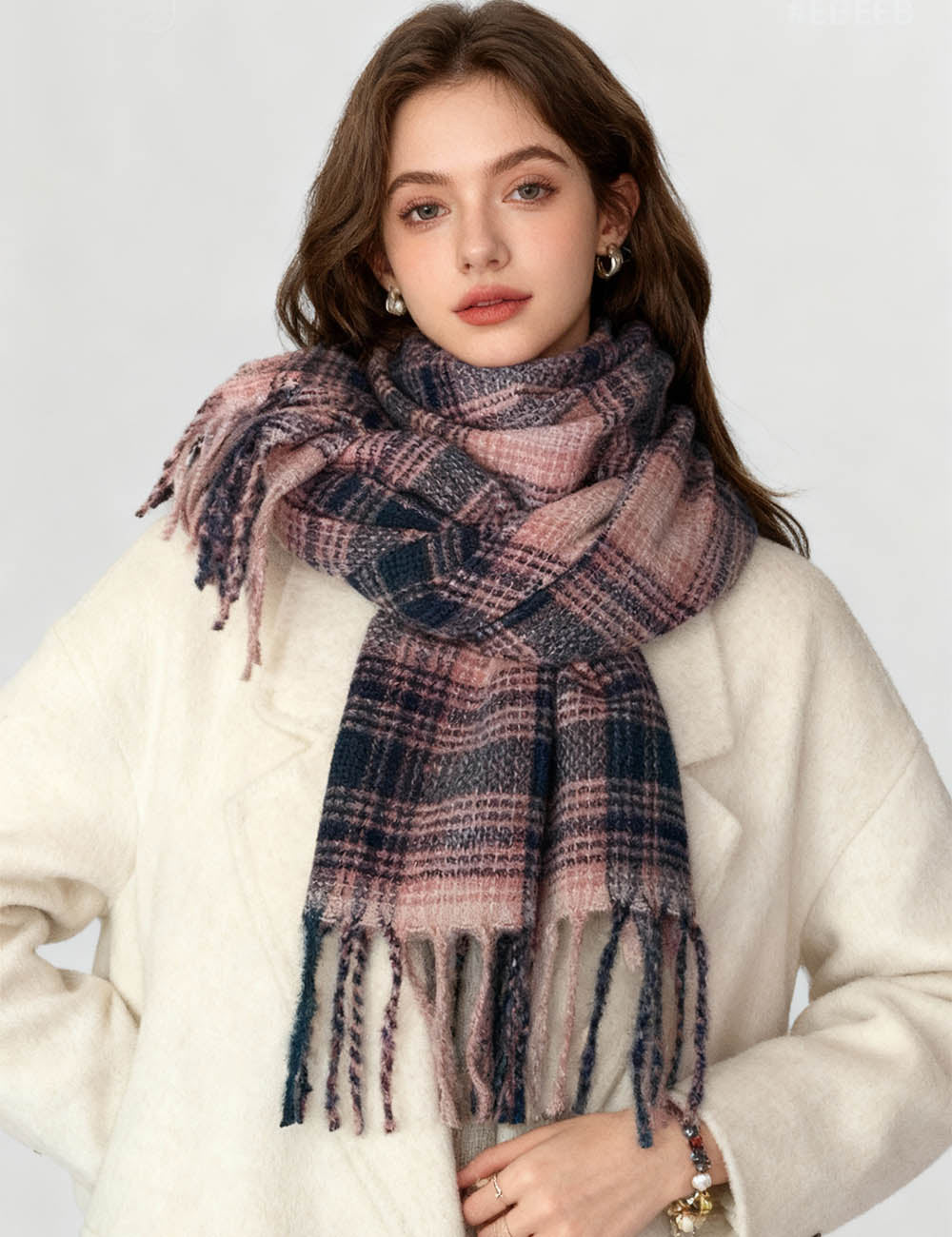 Ladies Warm Winter Plaid Tassel Knit Scarf