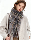 Ladies Vintage Plaid Tassel Hem Knit Scarf