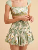Ladies Floral Elasic Waist Swim Cover Skirt SKSW40088S