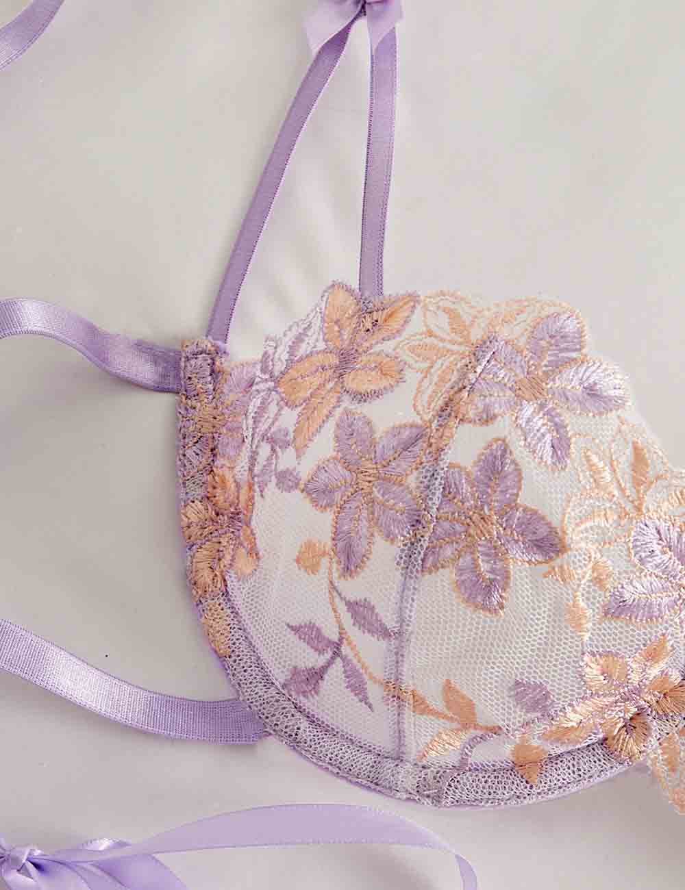 Ladies Floral Embroidery See Through 2PCS Lingerie Set 8XX0111