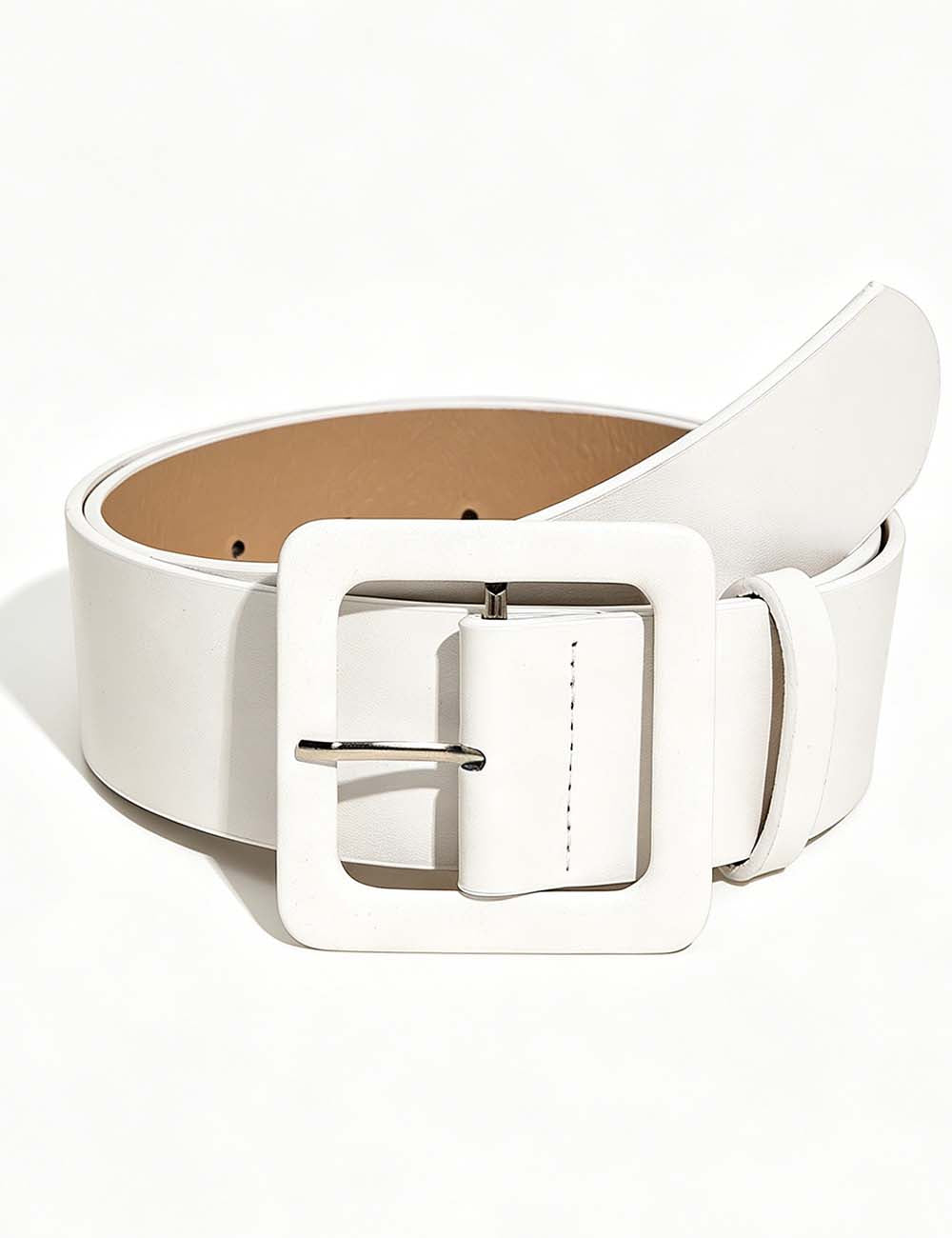 Ladies Chic Square Buckle Solid Color Faux Leather Waist Belt