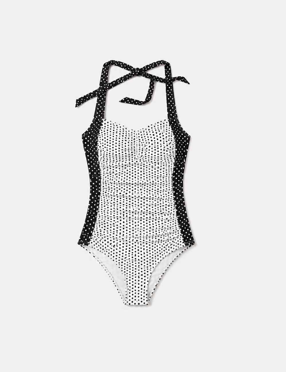 Ladies Polka Dot Print Halter One Piece Swimsuit