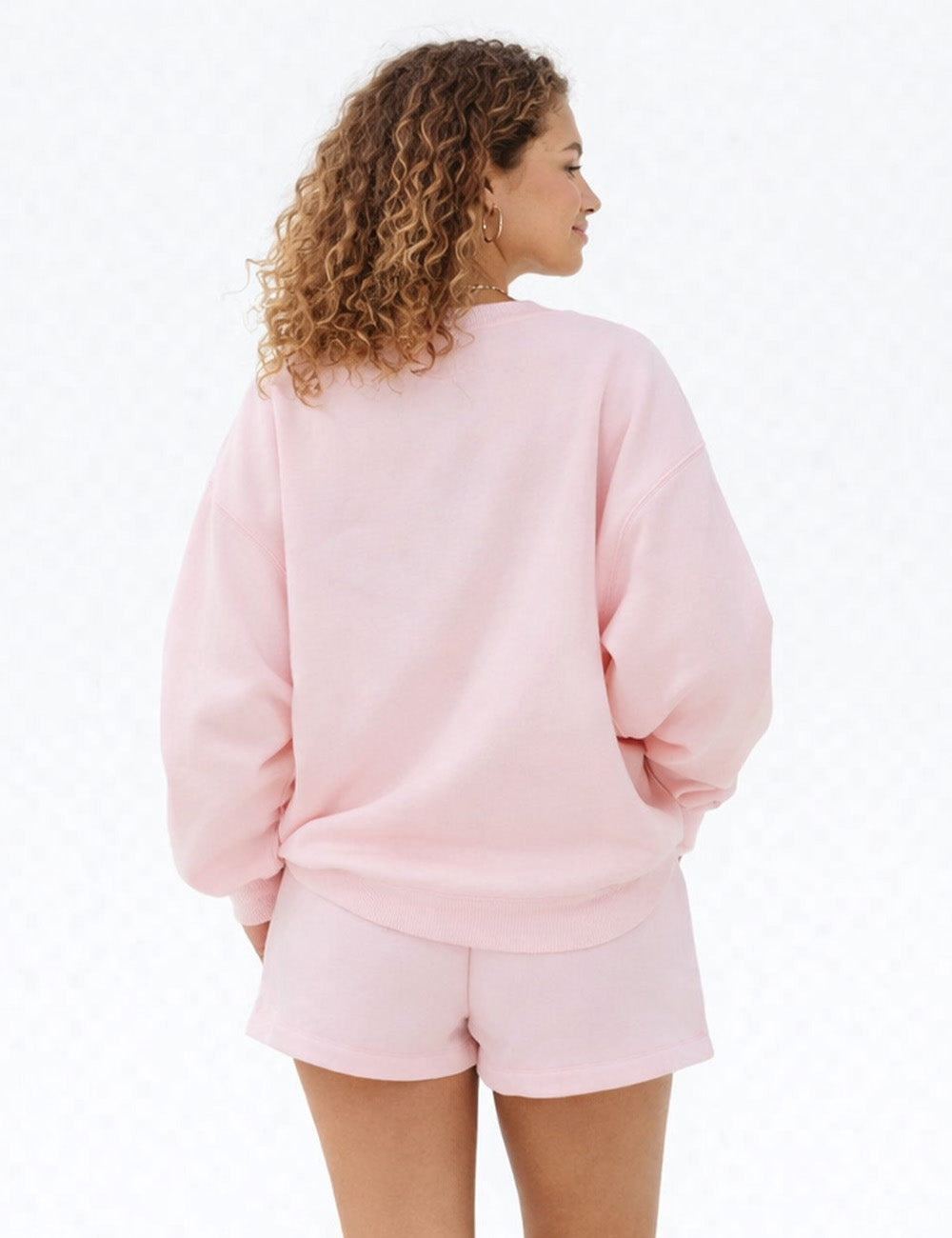 Ladies Casual Fleeced Mock Neck Sweatshirt & Shorts Matching Set