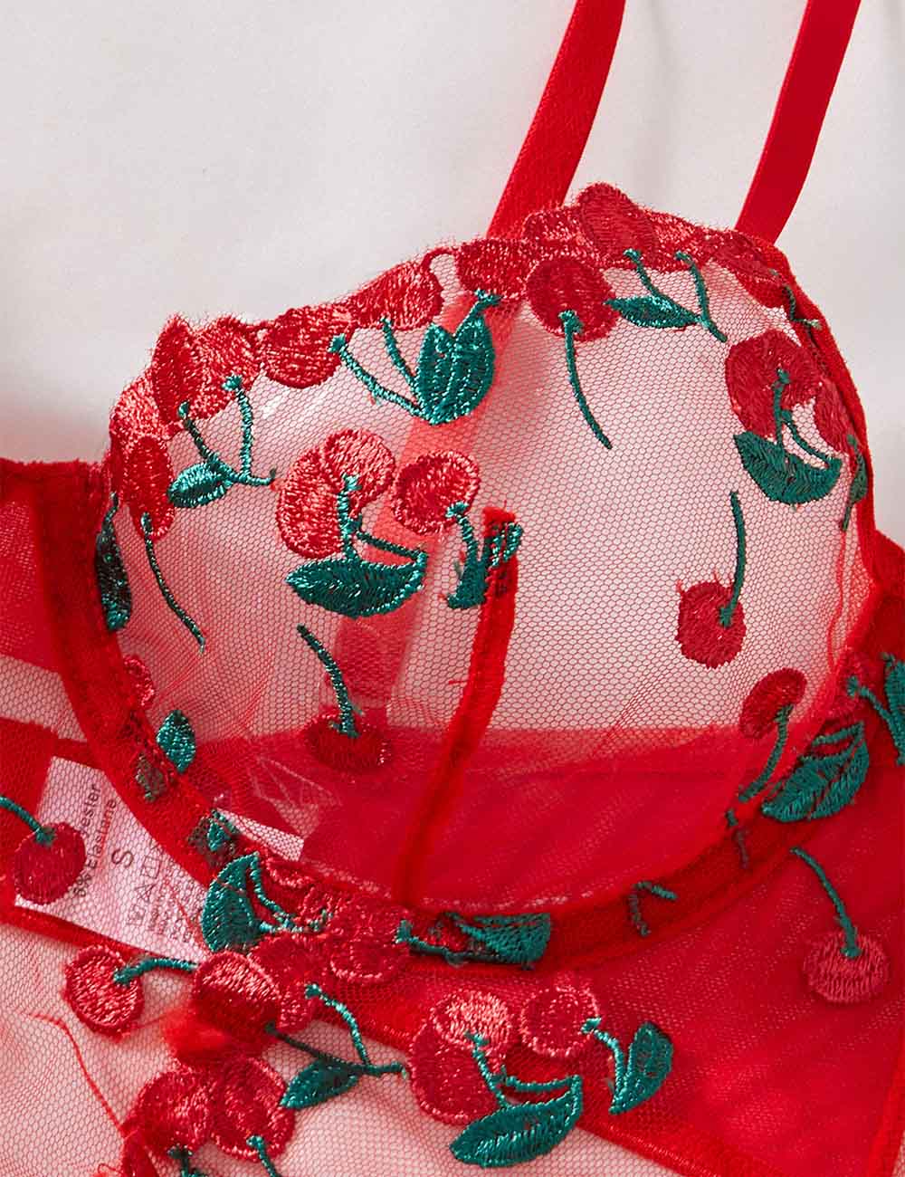 Ladies Sexy See Through Cherry Embroidery Lingerie Teddy