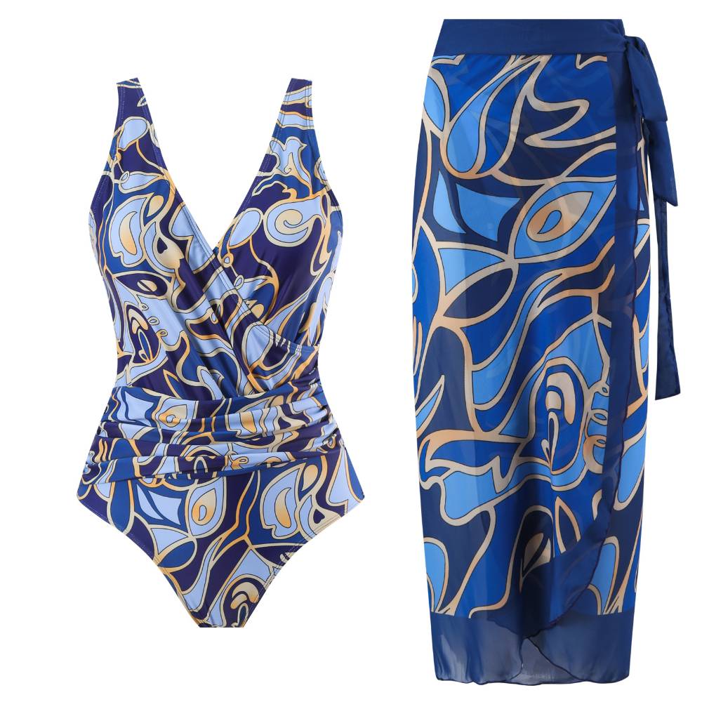 Ladies Print One Piece Swimwear with Cover SKSW40136