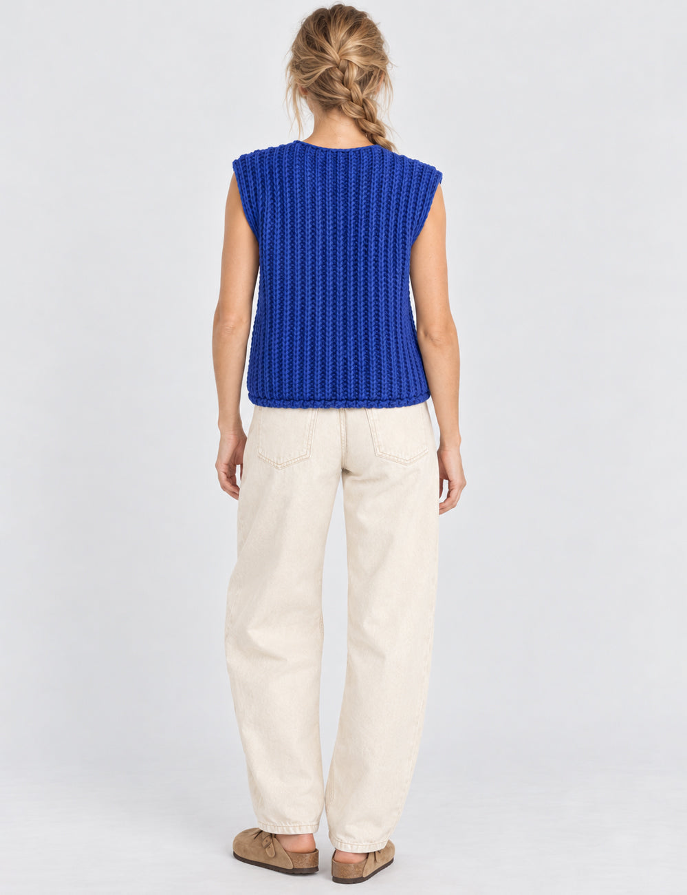 Ladies Solid Color Sleeveless Open Knit Sweater Vest
