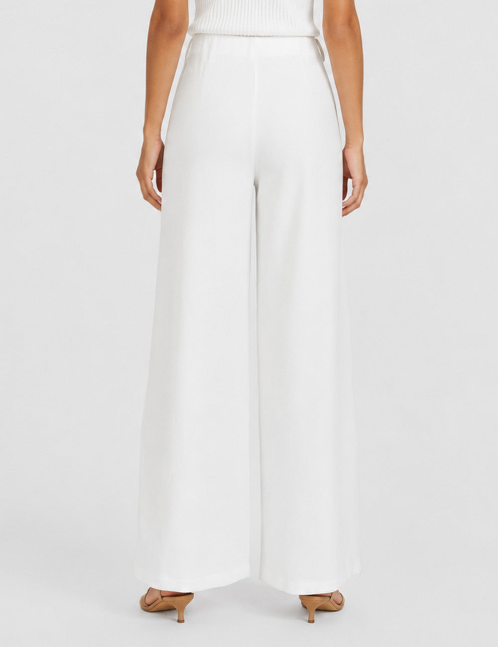 Ladies Solid Color Elastic Waist Wide Leg Pants