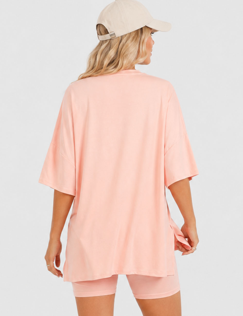 Ladies Solid Loungewear Outfits Loose Top & Slim Shorts Set