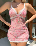 Ladies Floral Print See Through Chemise Set 8HF4094