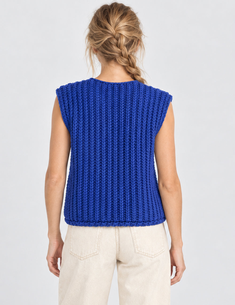 Ladies Solid Color Sleeveless Open Knit Sweater Vest