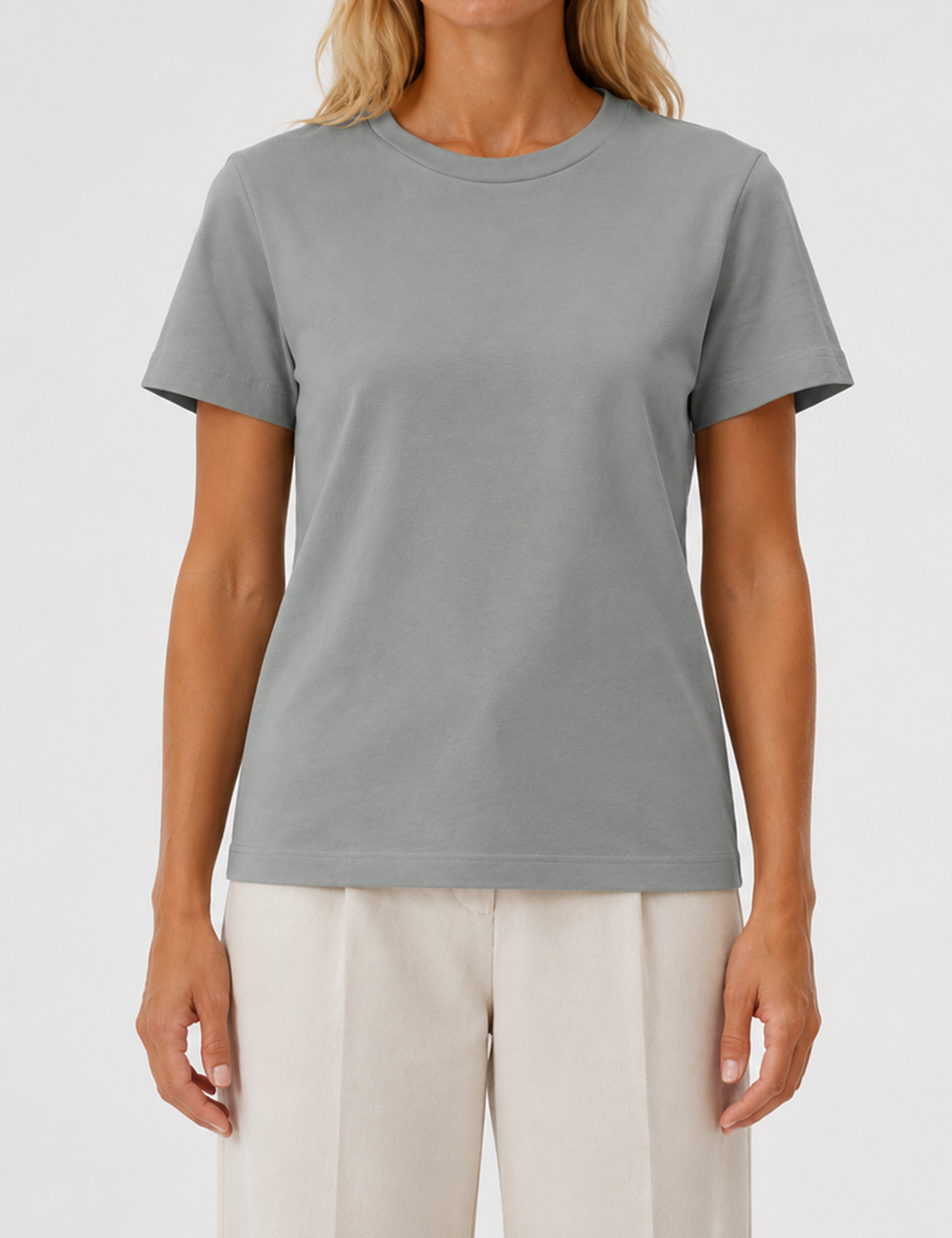 Ladies Casual Solid Round Neck Short Sleeves Basic T-Shirt