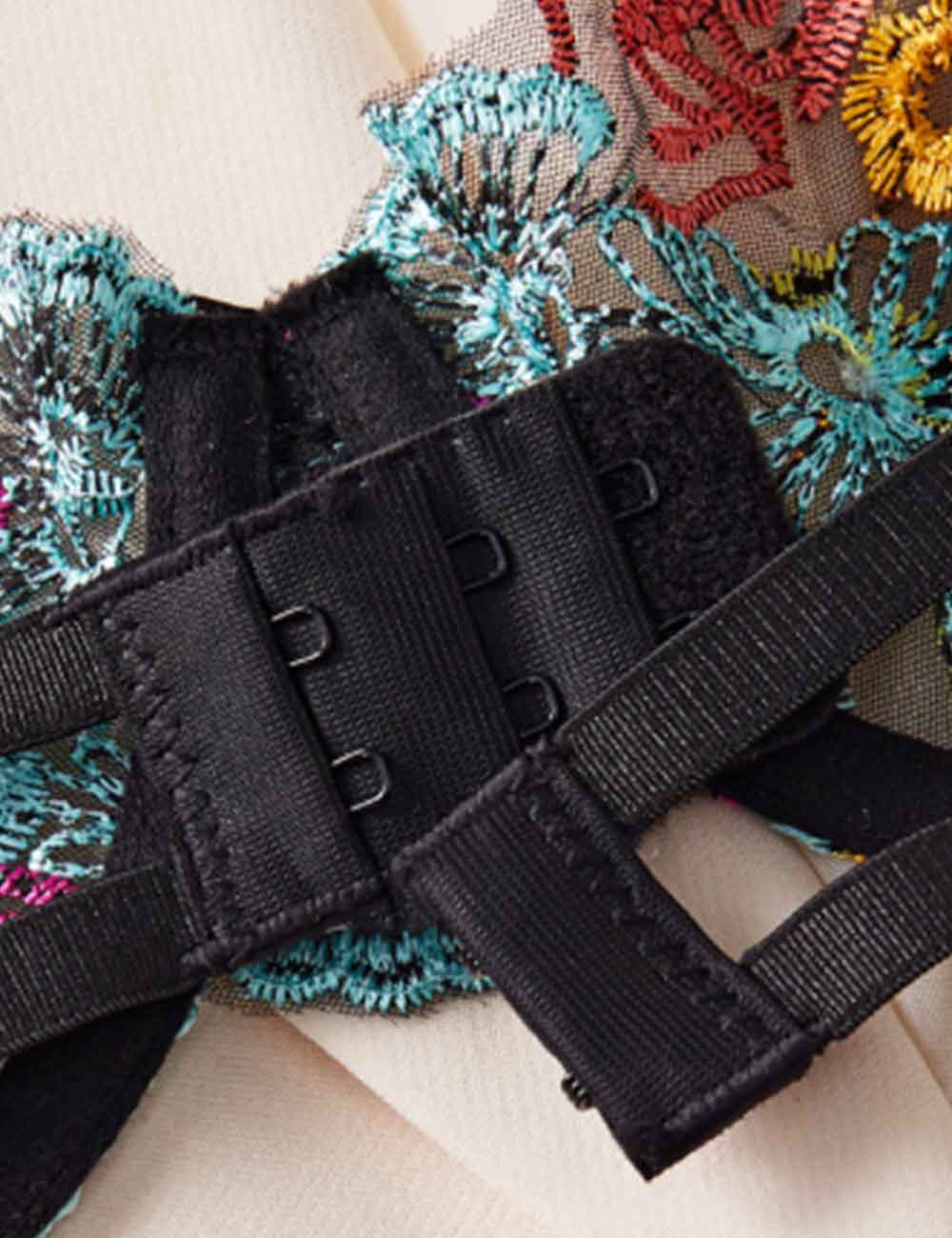 Ladies Sexy Embroidery See Sheer Tie Thong Lingerie Set