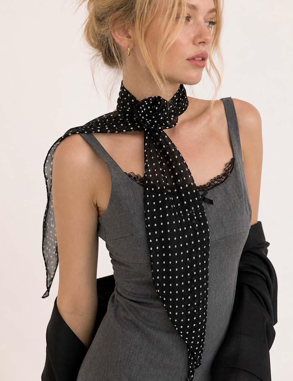 Ladies Chic Polka Dot Detachable Rose Chiffon Scarf