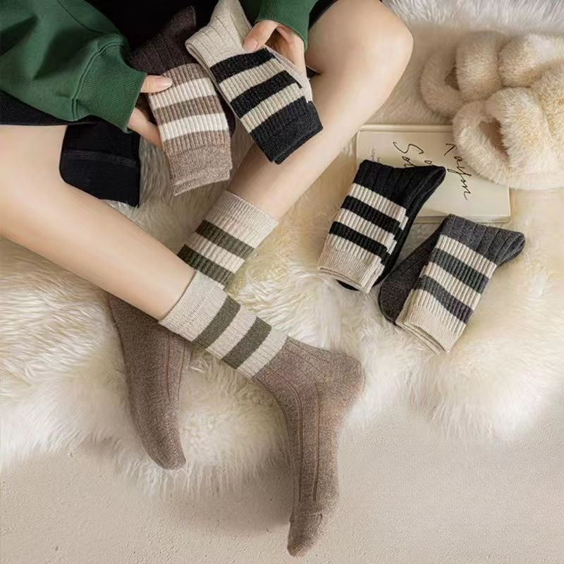 Ladies Rib Knit Color Block Stripe Socks SKASC4176