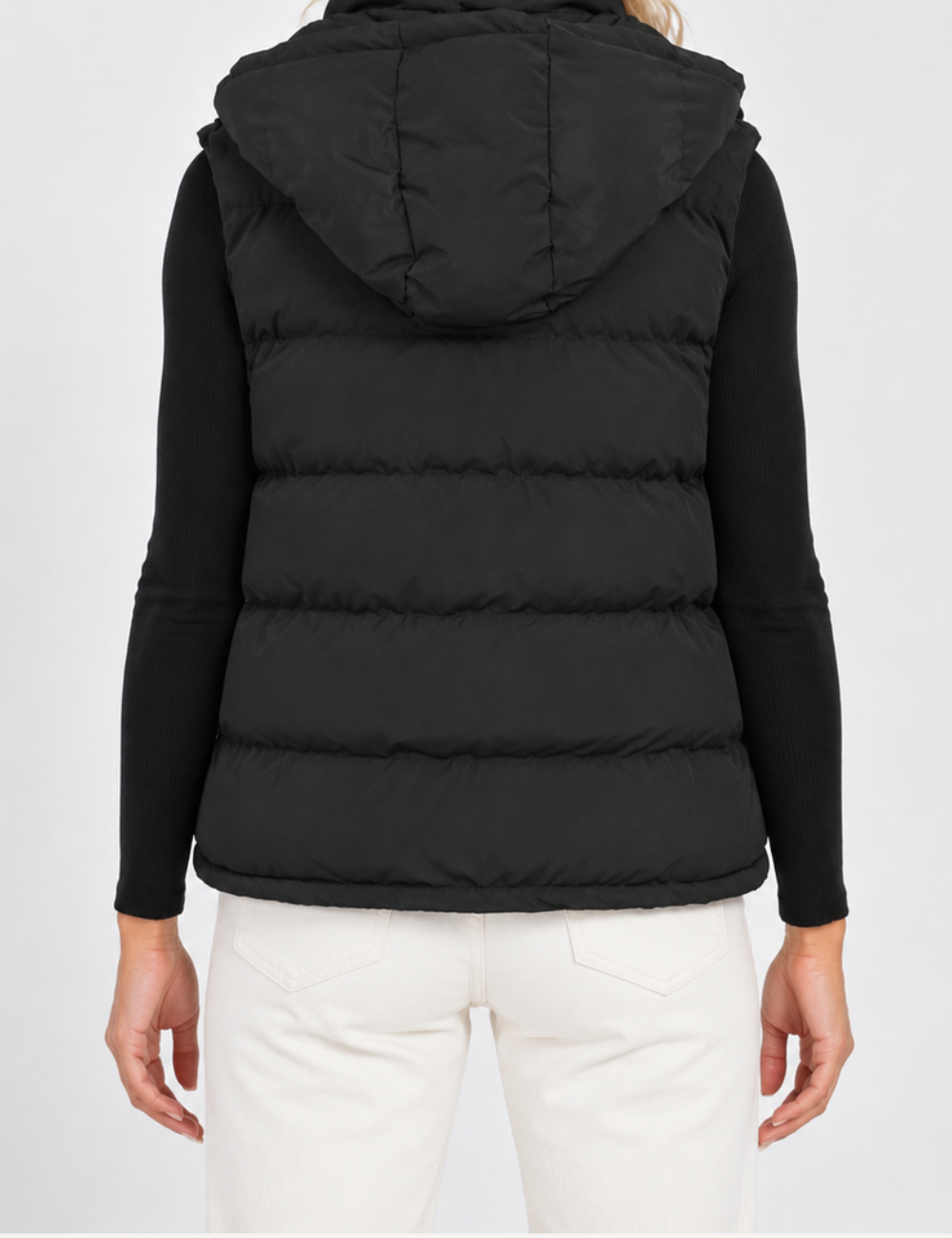 Ladies Stand Collar Hooded Quilted Puffer Vest