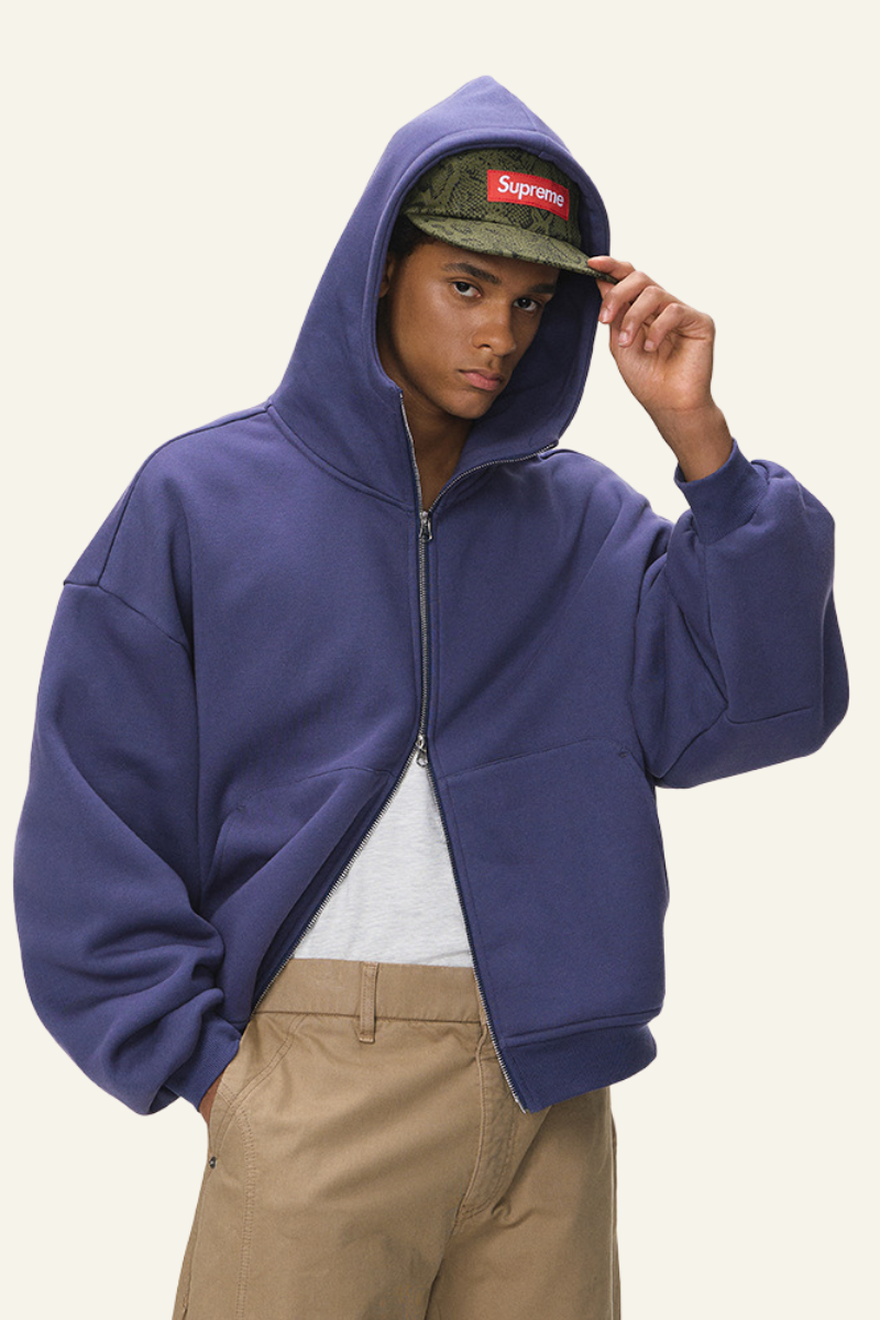 Men's  Streetwear Curved-Sleeve Boxy Hooded Jacket