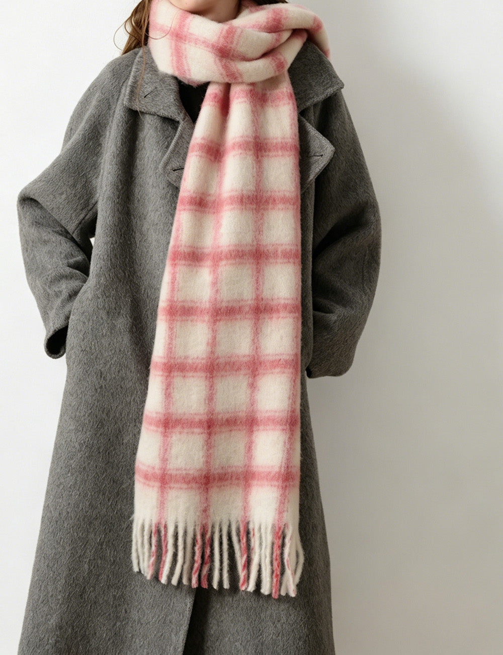Ladies Plaid Fringe Long Neck Scarf