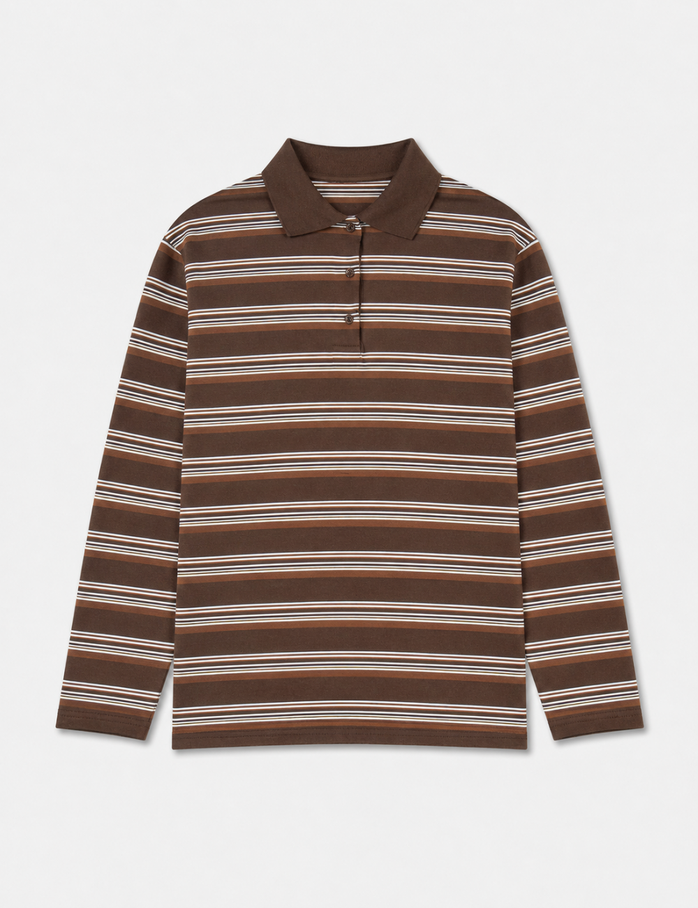 Ladies Casual Striped Polo Collar Long Sleeves Top