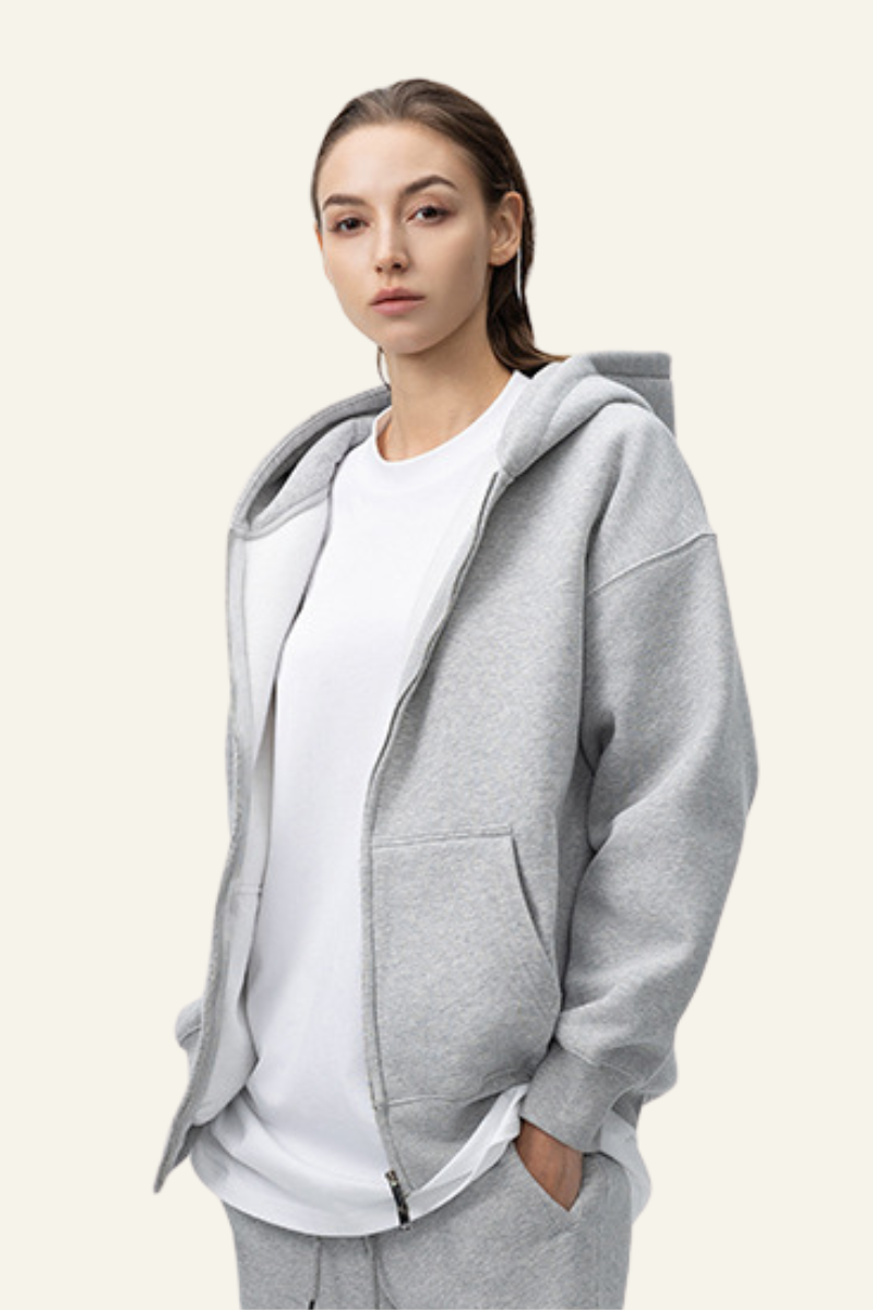 Women's Streetwear Fleece-lined  Full-Zipper Hooded Jaacket