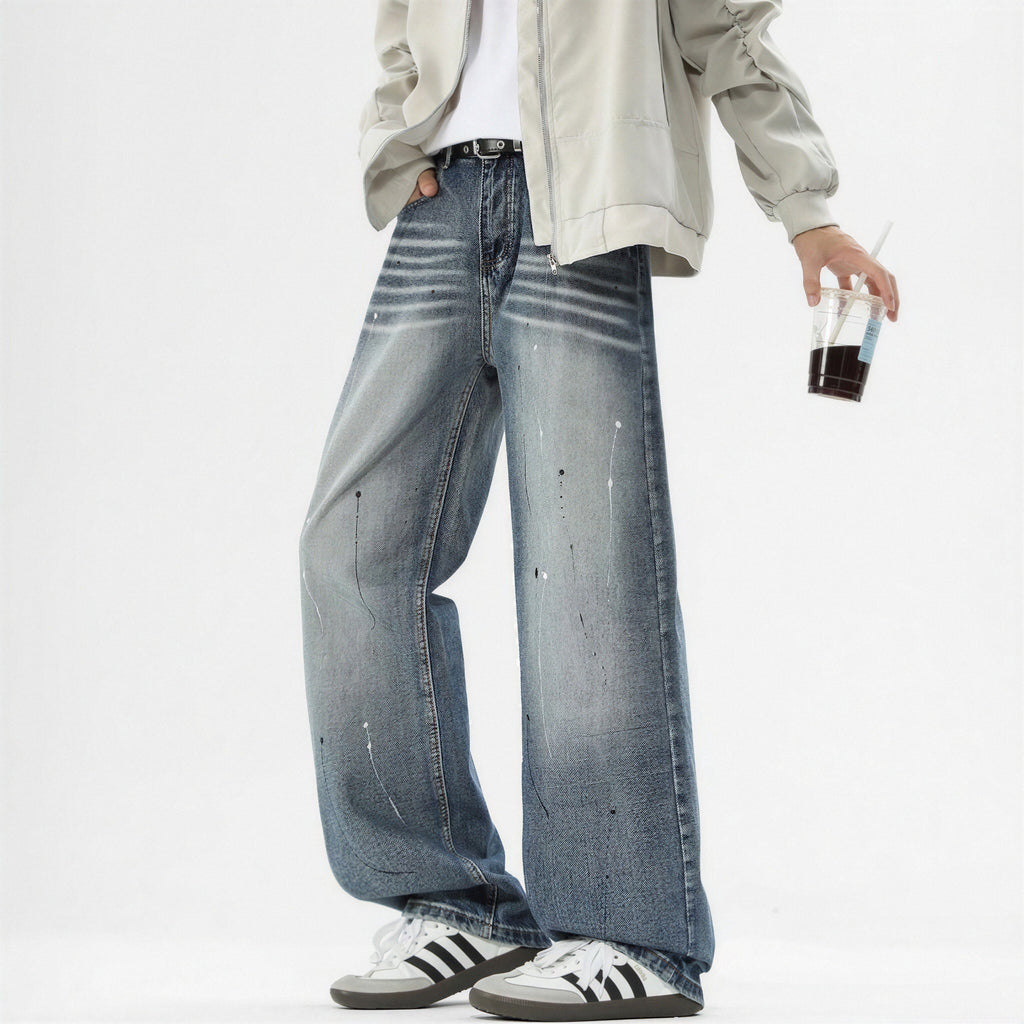 Men's Spring Splash Ink Washed Baggy Wide Leg Denim Jeans