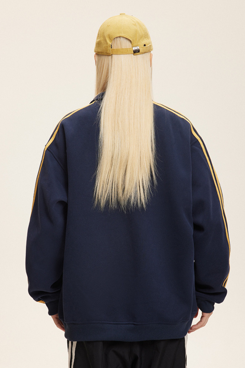 Unisex American Retro 3-Stripe Zip Hoodie - Oversized
