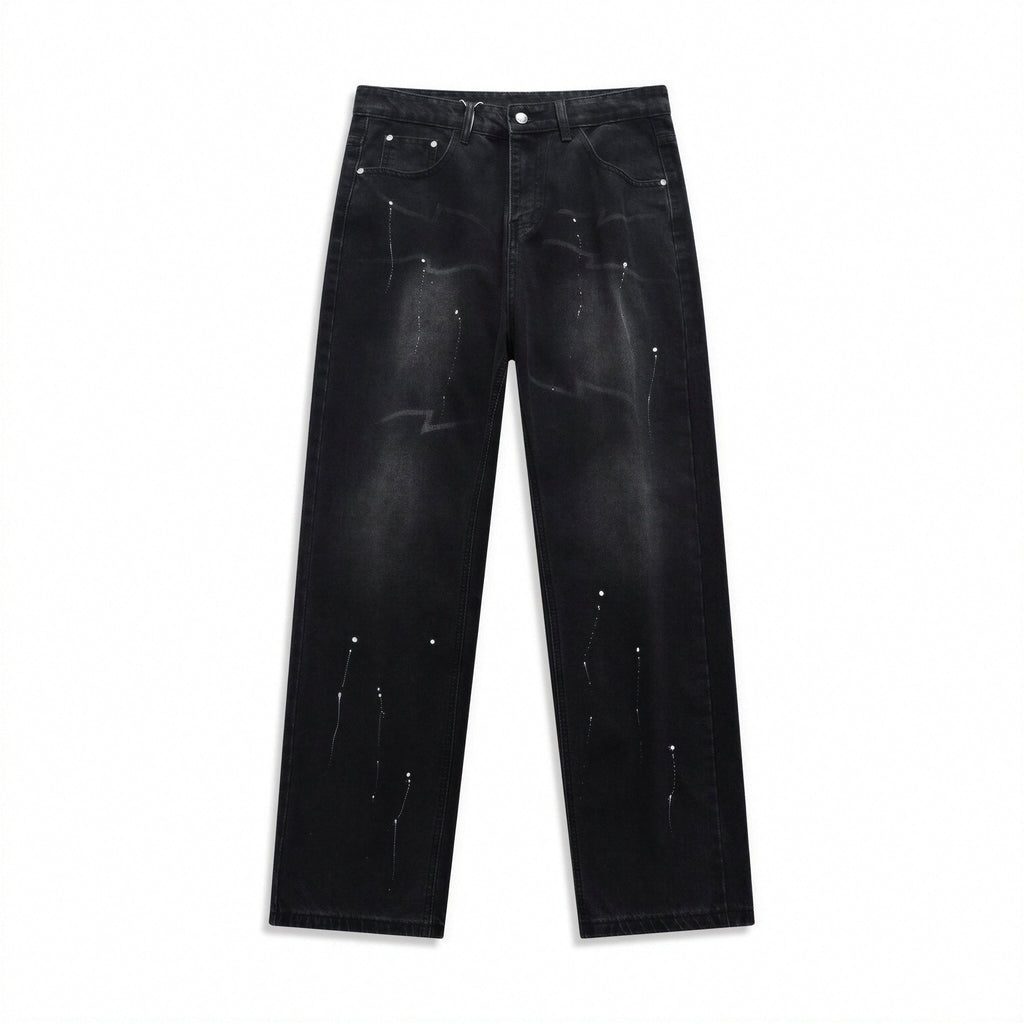 Men's Spring Splash Ink Washed Baggy Wide Leg Denim Jeans