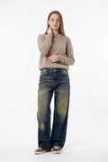 Women's Vintage Heavy Wash High Waist Straight Leg Jeans