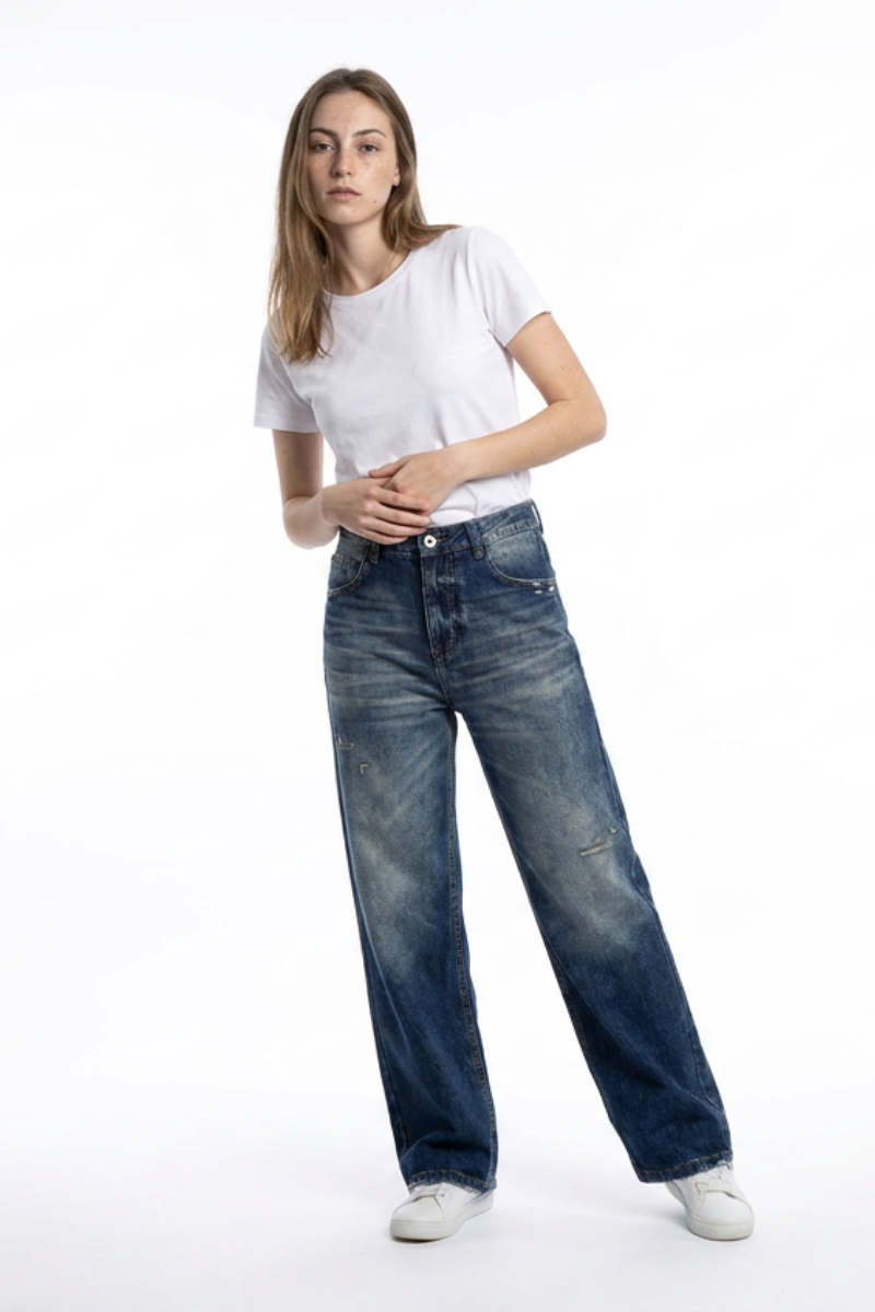 Women's Distressed High Waist Straight Leg Jeans