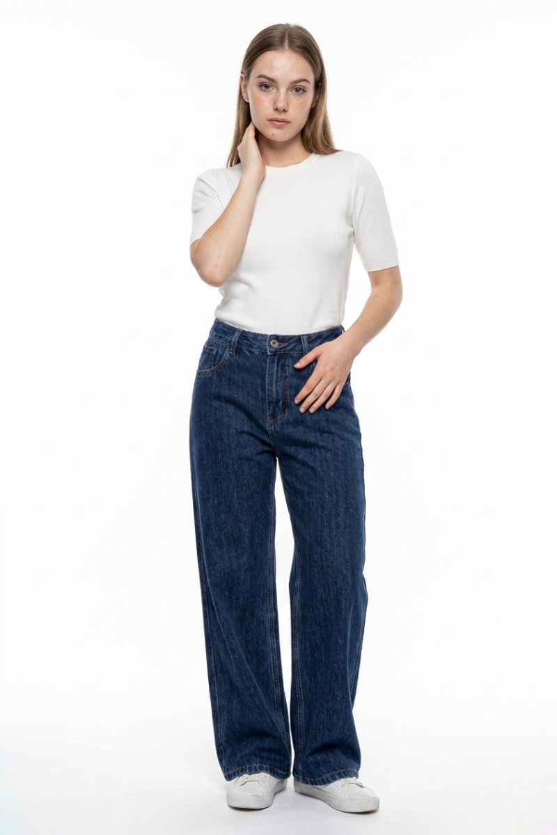 Women's Navy Blue Wash High Waist Straight Leg Jeans