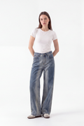Women's High Waist Gradient Blue Wide Leg Jeans