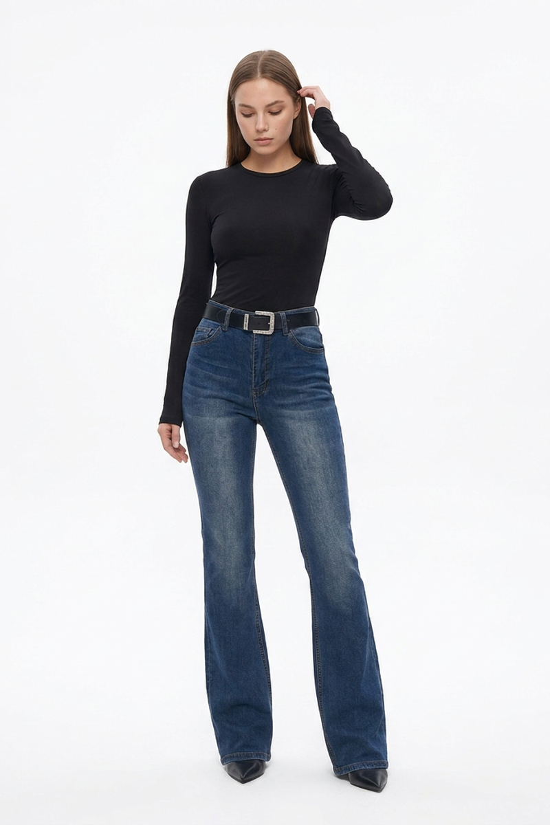 Women's Classic Washed High Waist Flare Jeans
