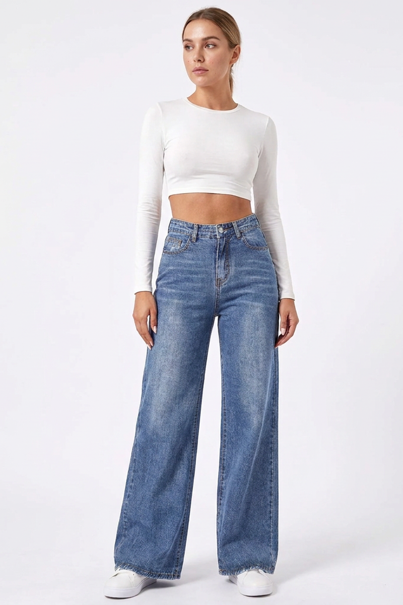 Women's Vintage Wash High Waist Wide Leg Jeans
