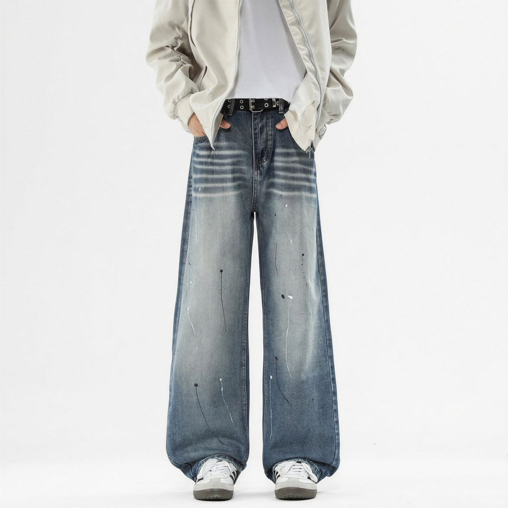 Men's Spring Splash Ink Washed Baggy Wide Leg Denim Jeans