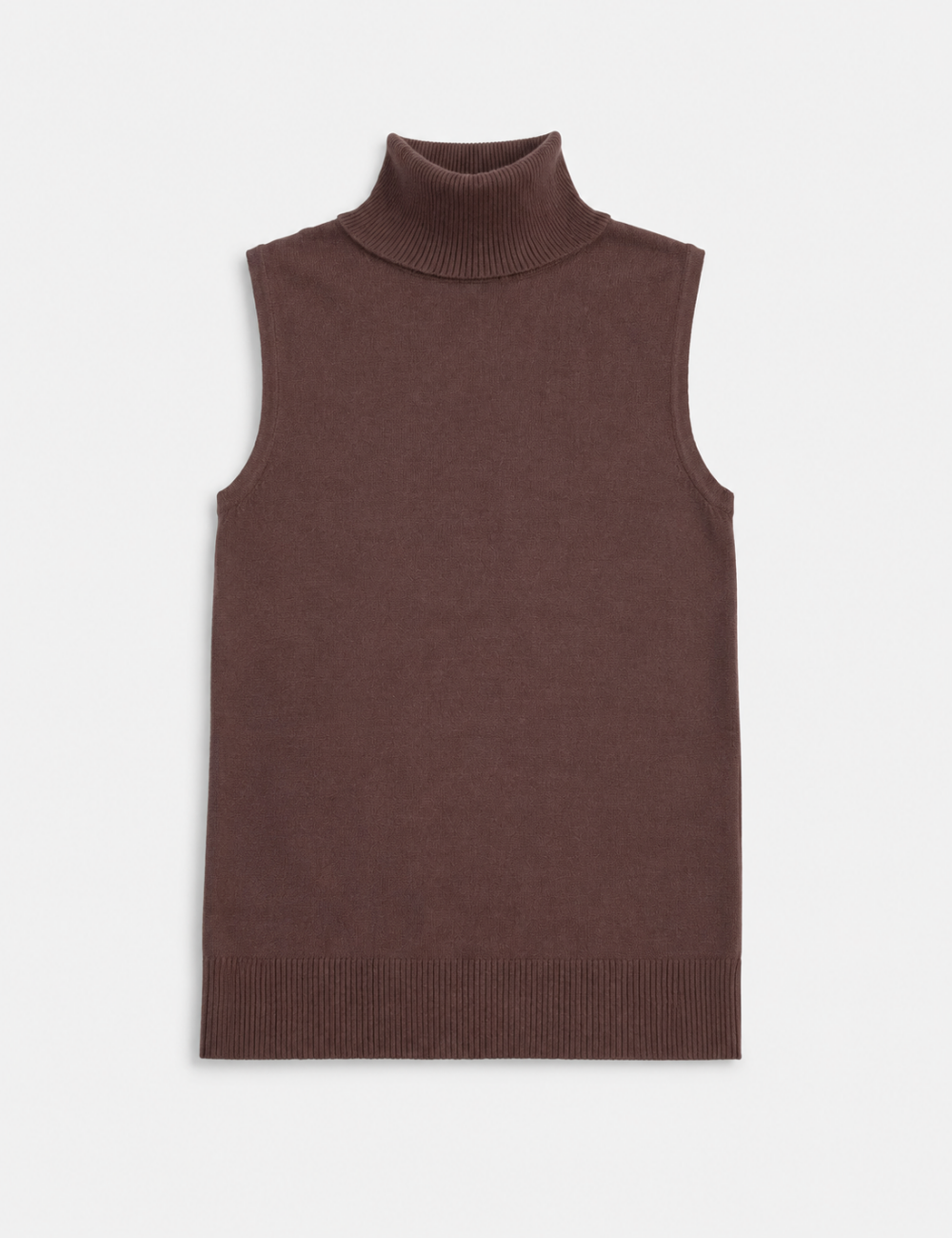 Ladies Knit Turtleneck Ribbed Hem Sleeveless Pullover Top