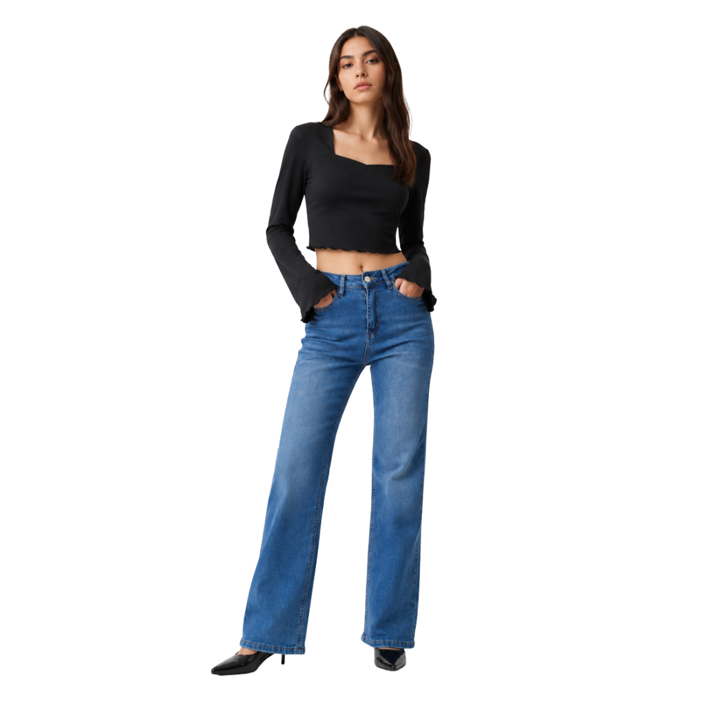 Women's blue stretch straight-leg jeans