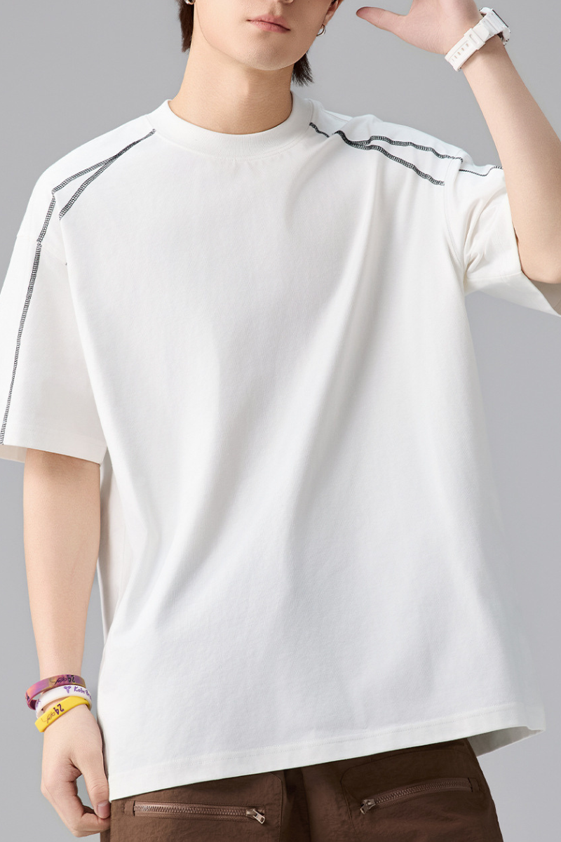 Men's Summer Topstitch Colorblock Crewneck Tee