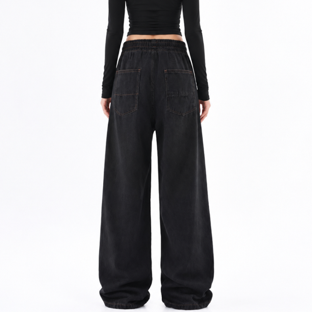 Women's Drawstring Waist Wide Leg Jeans