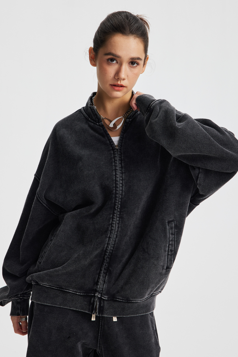 Women's Fall Clothing Cotton Wax-Dyed Stand Collar Jacket