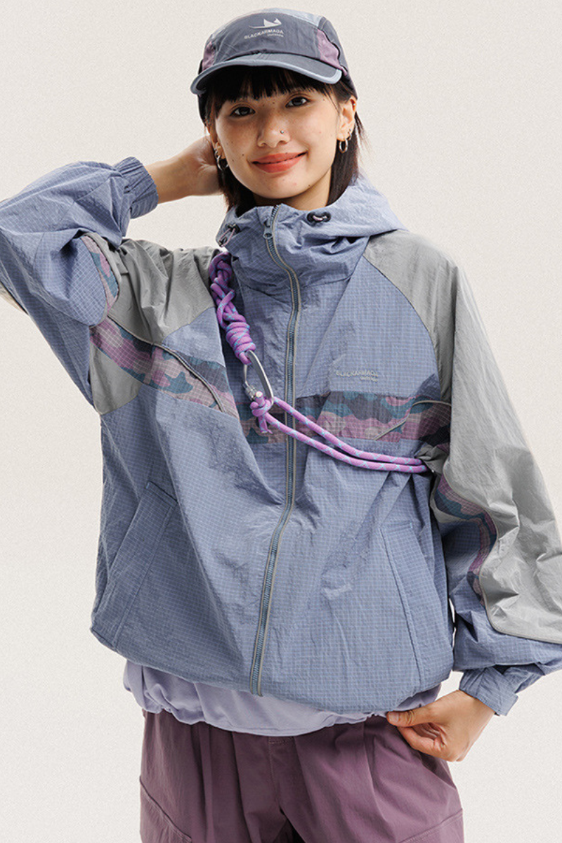 Unisex Retro Colorblock Loose Waterproof Windbreaker Jacket